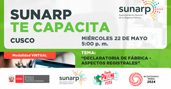  Charla online gratis "Declaratoria de fábrica - aspectos registrales" de la SUNARP