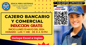  Curso gratis online "Cajero bancario y comercial"de EDUCA PERÚ SISTEMAS