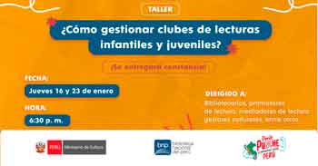 Taller presencial gratis "¿Cómo gestionar clubes de lecturas infantiles y juveniles?" de la BNP