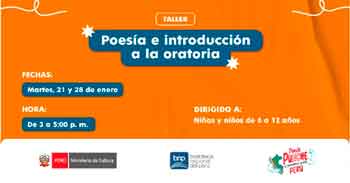 Taller presencial gratis "Poesía e introducción a la oratoria" de la BNP