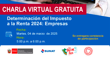 Charla online gratis "Determinación del Impuesto a la Renta 2024: Empresas" de la SUNAT
