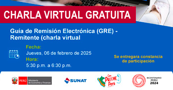 Charla online gratis " Guía de Remisión Electrónica (GRE) - Remitente " de la SUNAT