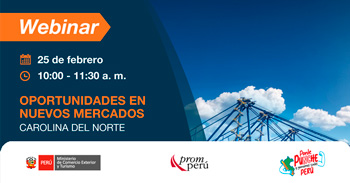 Webinar online  " Oportunidades en Nuevos Mercados – Carolina del Norte " del PromPerú