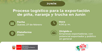 Webinar online "Proceso logístico para la exportación de piña, naranja y trucha en Junín" del Mincetur Perú