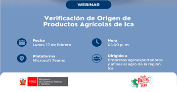 Webinar virtual "Verificación de Origen de Productos Agrícolas" del Mincetur