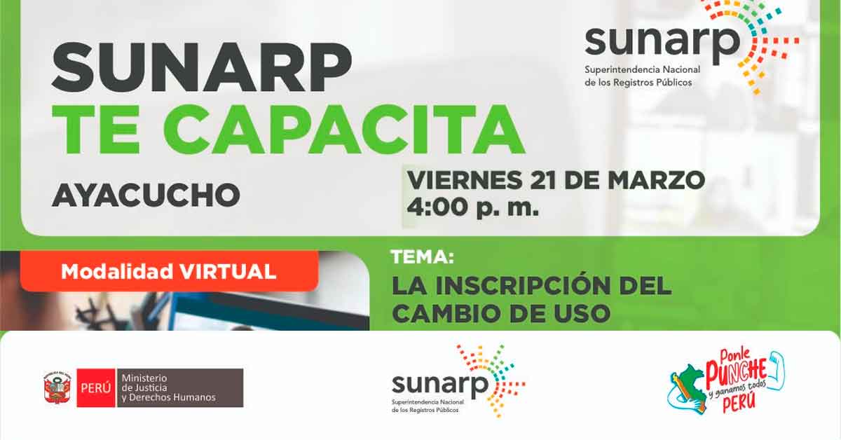 Charla online gratis "La inscripción de cambio de uso" de la SUNARP
