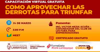 Capacitación online gratis "Como aprovechar las derrotas para triunfar" de la GRTPE  Lambayeque