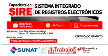  Capacitación online gratis "SIRE: Sistema integrado de registros electrónicos " de la DRTPE  de Ica