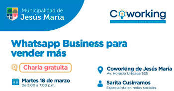Charla presencial gratis "WhatsApp Business" de la Municipalidad de Jesús María