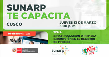 Charla online gratis "Inmatriculación o primera inscripción en el registro de predios" de la SUNARP