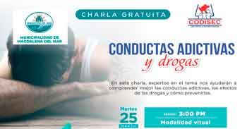 Charla online gratis sobre el "Conductas adictivas y dropas" de  la Municipalidad de Magdalena del Mar