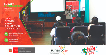 Charla online gratis " Sunarp emprendedor: Pasos para constituir una E.I.R.L."  
