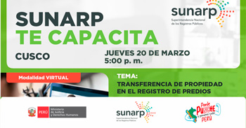 Charla online gratis " Transferencia de propiedad en el registro de predios " de SUNARP