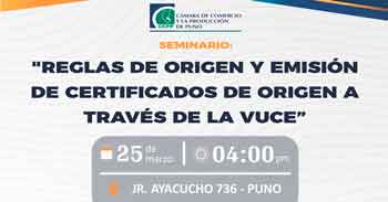Charla presencial Reglas de Origen y Emisión de Certificados de Origen a través de la VUCE