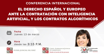 Conferencia online " Derecho Español y Europeo ante la contratación con IA y los contratos algorítmicos "