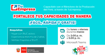 Cursos online gratis del Ministerio de la Producción del Perú, a través de Tu Empresa, ¡fácil, rápida y gratis!