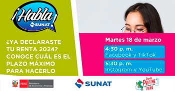 Evento online gratis "¿Ya declaraste tu renta 2024? Conoce cuál es el plazo máximo para hacerlo" de la SUNAT