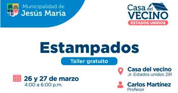  Taller presencial gratis "Estampados" de la Municipalidad de Jesús María