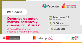 Webinar online gratis "Derechos de autor, marcas, patentes y diseños industriales" del INDECOPI