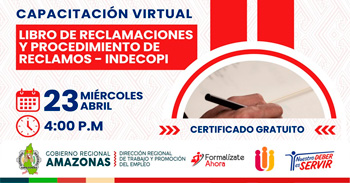 Capacitación virtual  gratuita "Libro de Reclamaciones y Procedimiento de Reclamos - INDECOPI"