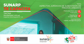 Capacitación virtual gratis "Aspectos jurídicos de subdivisión de predios urbanos" de la Sunarp