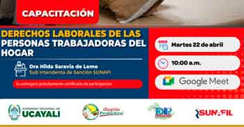 Capacitación online gratis "Derechos Laborales de las Personas Trabajadoras del Hogar" de la DRTPE de Ucayali