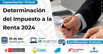 Capacitación online gratis "Determinación del impuesto a la renta 2024" de la DRTPE Tumbes