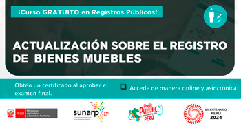  Curso virtual gratuito con certificado "Actualización sobre el Registro de Bienes  Muebles" de la SUNARP