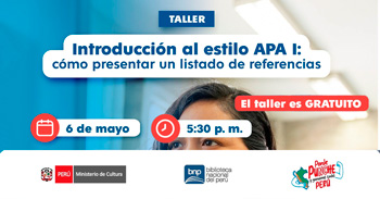 Taller virtual gratis "Introducción al estilo APA I: cómo presentar un listado de referencias" de la BNP