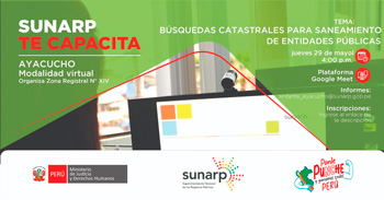  Capacitación gratis online "Búsquedas catastrales para saneamiento de entidades públicas." de la SUNARP