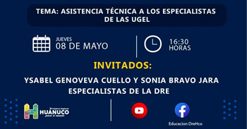  Capacitación online gratis "Asistencia técnica a los especialistas de la UGEL" de la DRE Huánuco