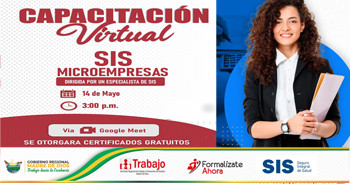  Capacitación online gratis &SIS Microempresas" de la DRTPE de Madre de Dios