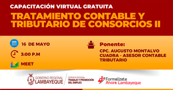  Capacitación online gratis Tratamiento Contable y Tributario de Consorcios II de la GRTPE Lambayeque