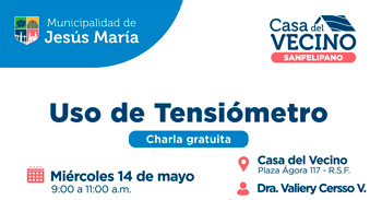  Charla presencial gratis "Uso de Tensiómetro" de la Municipalidad de Jesús María