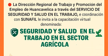 Capacitación virtual gratuita "Seguridad y salud en el trabajo en el sector agricola" de la DRTPE Huancavelica