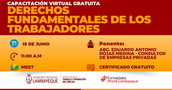  Capacitación online gratis "Derechos fundamentales de los trabajadores" de GRTPE Lambayeque