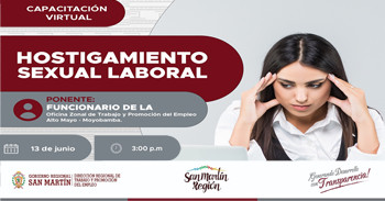  Capacitación online gratis "Hostigamiento Sexual Laboral"  de la DRTPE  de San Martín