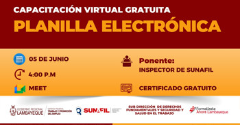  Capacitación online gratis "Planilla Electrónica" de GRTPE Lambayeque
