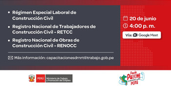 Capacitación online gratis "Régimen Especial Laboral de Construcción Civil, RETCC y RENOCC" del MTPE