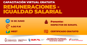  Capacitación online gratis "Remuneraciones - Igualdad salarial" de GRTPE Lambayeque