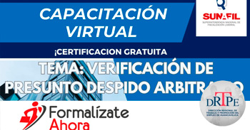  Capacitación online gratis "Verificación de presunto despido arbitrario" de la Drtpe Huancavelica