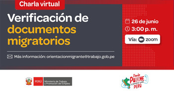  Charla online gratis "Verificación de documentos migratorios" del MTPE
