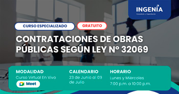 Curso online gratis: "CONTRATACIONES DE OBRAS PÚBLICAS SEGÚN LEY Nº 32069"