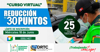 Curso online gratis "Seguridad Vial para Reducir Puntos" del Gobierno Regional de Ica