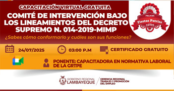 Capacitación online "Comité de Intervención bajo los lineamientos del Decreto Supremo N.º 014-2019-MIMP" 