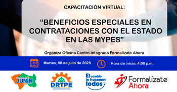  Capacitación online gratis  "Beneficios especiales en contrataciones con el Estado en las MYPEs" 