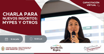  Capacitación online gratis "Charla para Nuevos Inscritos: MYPES y otros"  de la DRTPE de San Martín