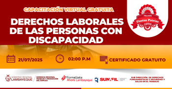  Capacitación online gratis "Derechos laborales de las personas con discapacidad" de la GRTPE Lambayeque