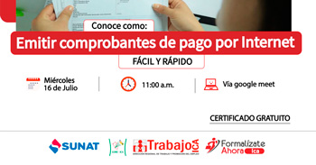   Capacitación online gratis "Emitir comprobantes de pago por internet" de la DRTPE de Ica