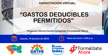  Capacitación online gratis  "Gastos Deducibles"  de  la DRTPE Junín